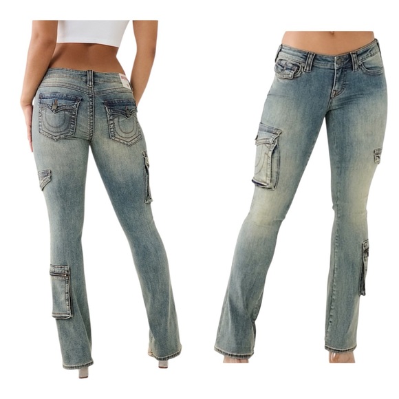 True Religion Denim - True Religion Medium Vintage Becca Low Rise Cargo Bootcut Denim Jeans Size 29